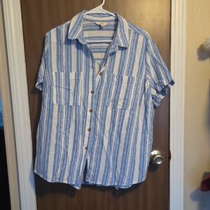 Terra & Sky Blue and White Striped Blouse